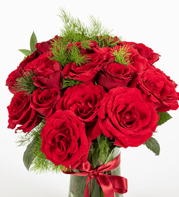 istanbul çiçekçi, kırmızı gül aranjmanı, cam vazoda gül